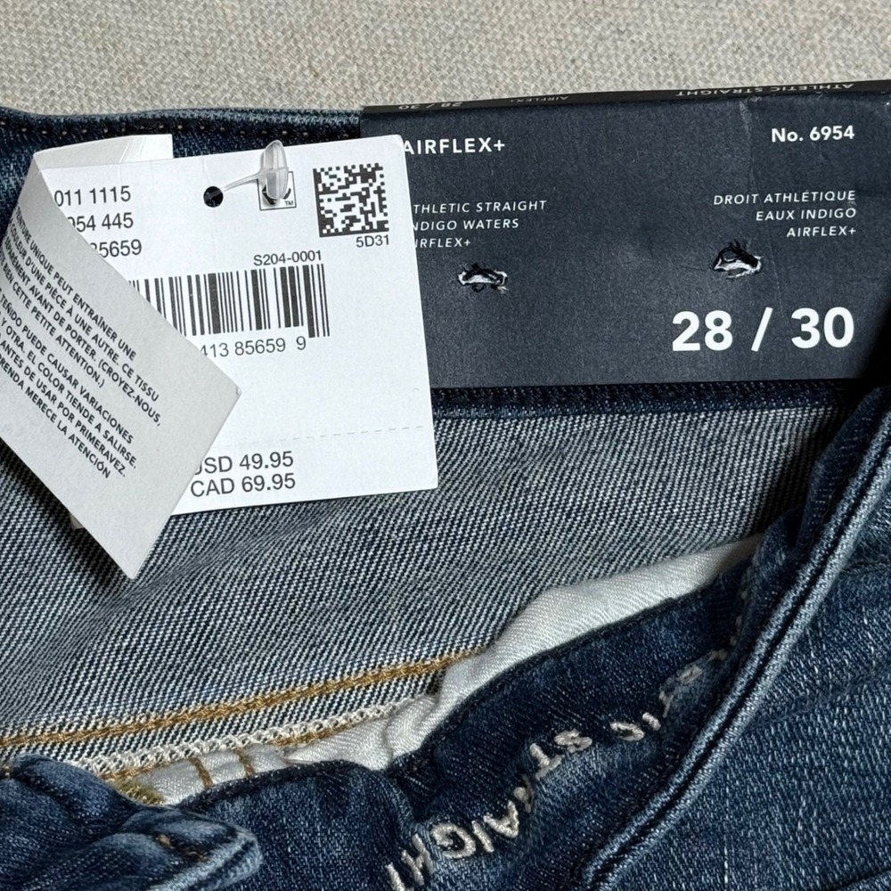 American Eagle nwt Athletic Straight Jeans 28x28 Airflex+ Indigo Waters Blue - Picture 3 of 6